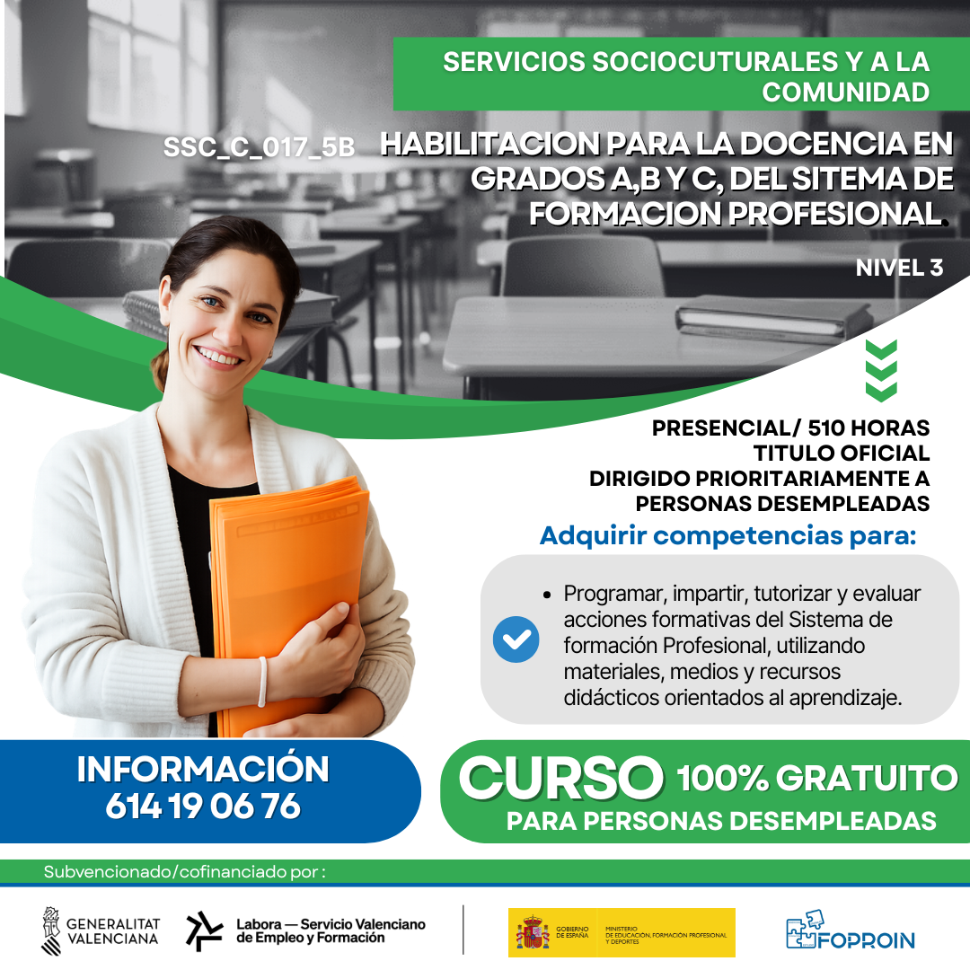 SSC_C_017_5B Habilitación para la docencia en grados A, B y C del Sistema de Formación Profesional | 510 HORAS
